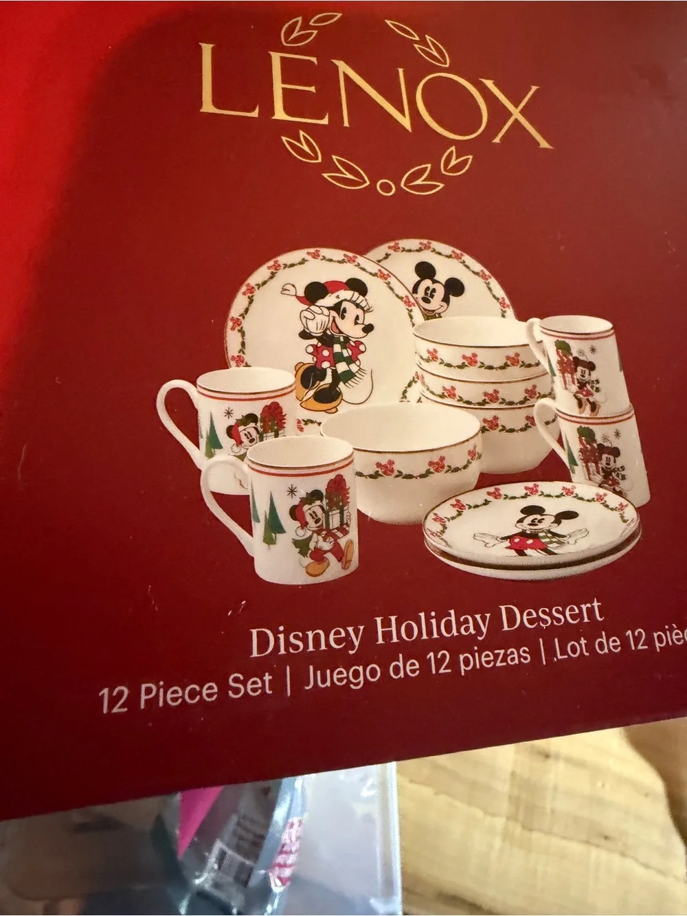 New Disney Holiday Dessert 12-Piece Set Lenox Christmas Minnie & Mickey Mouse